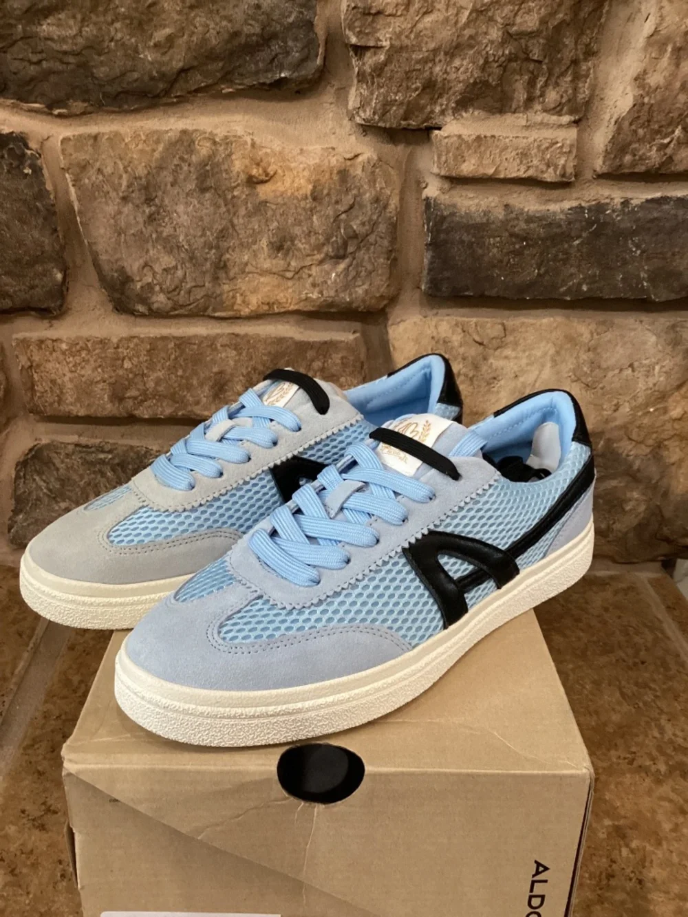 Aldo Club Trainer 450 Mens Sneaker Shoes 7.5 Light Blue Black Lace New In Box
